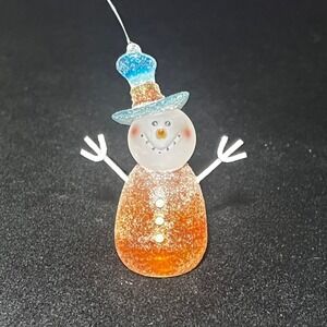 Frosted Glass Snowman Ornament Glitter Hat Orange Christmas